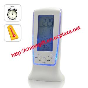 Digital Alarm Clock With Thermometer And Blue Backlight