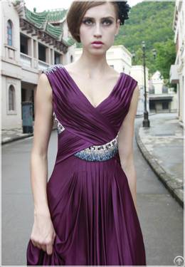 pleated v neck formal gown