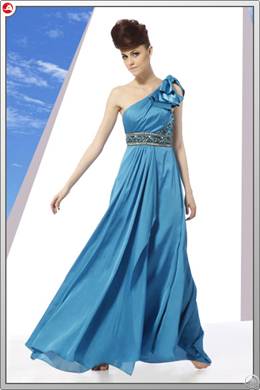 Waist Rhinestone Embellished Single Shoulder Fashion Formal Dress