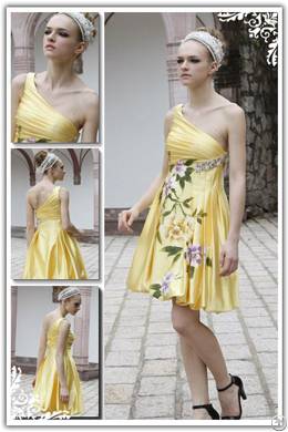 Wholesale Pleat And Flower Embellished Single Shoulder Formal Dress