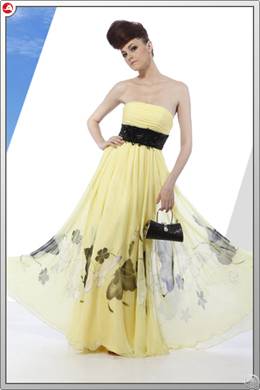 Wholesale Waist Flower Embellished Strapless Formal Dress