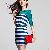 Elegant Belt High Quality Long Sleeve Stripes Dress Green Blue