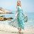 Beach Pattern Big Lap V-neck Long Dress Black Blue Leopard