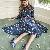 Retro Sweet Dots Chiffon Long Dress Blue