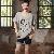 Western Bat Sleeve Printed Loose Neck T-shirt Grey White