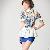Cute Collar Short Sleeve Chiffon Polyester Blouses Blue