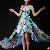 Elegant Irregular Slim Short Sleeve Long Chiffon Dress Blue Pink