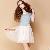 Elegant Lotus Round Collar Montage Short Sleeve Dress White And Blue