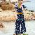 Floral Print Wide Leg Jumpsuit Blue