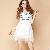 Sweet Stripes Bowknot Back Hollow White Dress