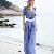 Western Pure Color Wide Legs Chiffon Jumpsuit Blue