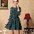 Elegant Hollow Long Sleeve Green Lace Dress