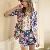 Flower Printed Slim Cotton Shorts Blue Green
