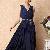 Western Elegant V Collar Long Blue Dresses