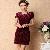 Western Short Sleeve Elegant Printed Dress Women Wine Red