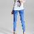 Western Style Flower Embroidery Slim Leg Pants Blue Pink