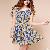 Elegant Flower Printed Short Sleeve Chiffon Dresses Blue Pink