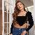 Ba3166-mesh Panel Puff Sleeve Velvet Top