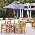 Teak Patio Set Garden Armchair And Round Coffee Table With Wooden Umbrella