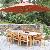 Orange Umbrella, Rectangular Extension Table 180-240x100x75cm, Stacking Dining Chair Teak Garden